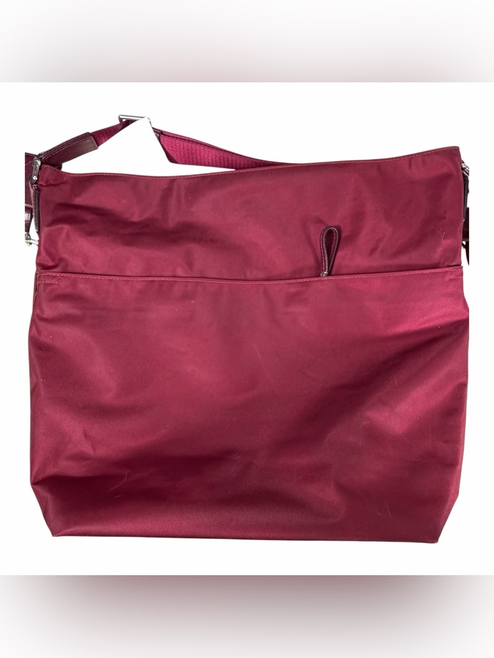 Tumi Voyager Plum Nylon Shoulder Bag, Leather Trim, 6 Pockets,Adjustable Strap - Picture 2 of 12